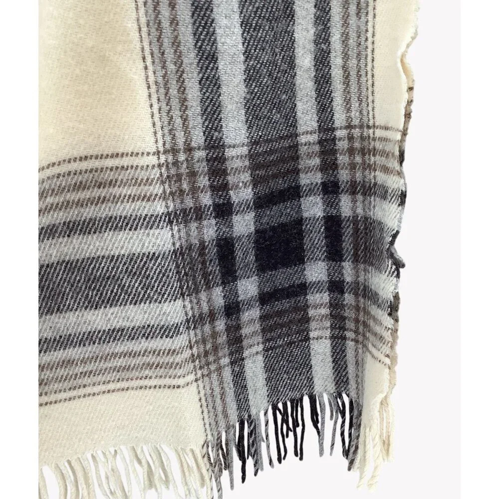 Vintage Alafoss Super Light Plaid Throw Blanket 100% Virgin Wool Ivory & Gray - Picture 4 of 7
